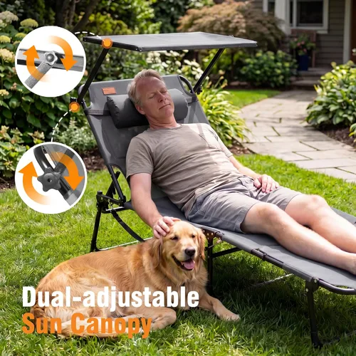 Vista 6 de Silla de bronceado con orificio facial y toldo, tumbona de playa plegable y gris (Light Grey 1)