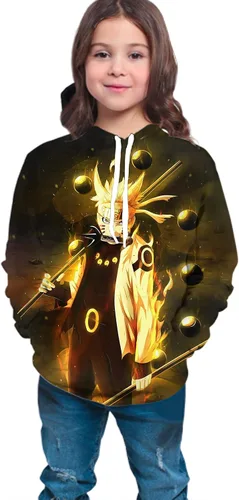 Vista 4 de Sudadera con capucha para jóvenes con estampado 3D ropa japonesa de anime con capucha para niños y niñas