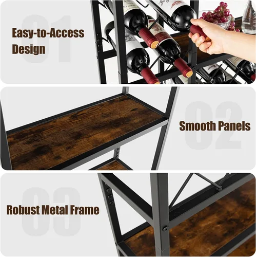 Vista 5 de Giantex Estante industrial para vino independiente, estante de almacenamiento de vino de metal para 27 botellas, estantes de almacenamiento de vino