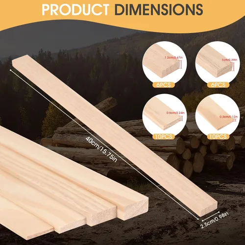 Vista 4 de Listones de madera para manualidades, múltiples artículos y múltiples opciones, tiras de madera sin terminar, madera precortada, para manualidades