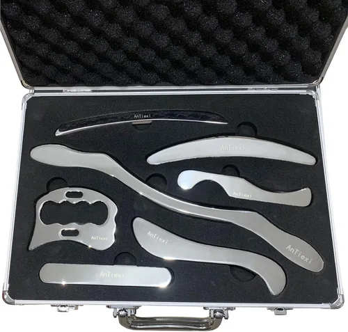 Vista 9 de AnTixei - Rascador muscular de acero inoxidable Gua Sha, juego de herramientas de masaje (7 piezas) - Juego de herramientas IASTM, gran herramienta