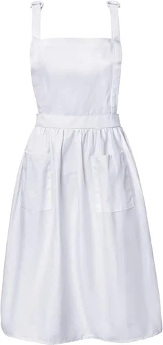 Vista 9 de Geyoga Delantales para mujeres con bolsillos Cocina Cocinando Camarera Sirvienta Delantal Falda Vintage Lindo Volantes Vestido Disfraz, Blanco