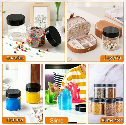 Vista 6 de 60 Pack 4 Oz Plastic Jars with Lids Labels, Cosmetic Jars, Slime Containers
