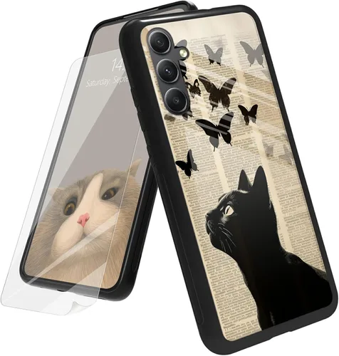 Vista 69 de Funda para Samsung Galaxy A12 5G con protector de pantalla, parte trasera de vidrio templado + TPU de silicona suave que absorbe los golpes