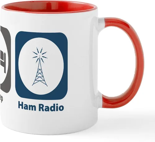Vista 30 de CafePress Eat Sleep - Taza de café de cerámica con radio, 11 oz (11.0 fl oz)