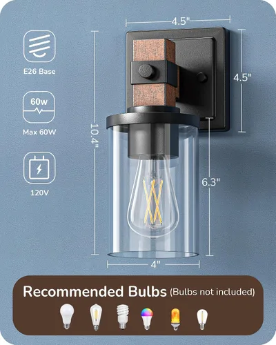 Vista 7 de EDISHINE Juego de apliques de pared de 2, accesorios de iluminación de tocador de estilo granja para baño, lámpara de montaje en pared rústica