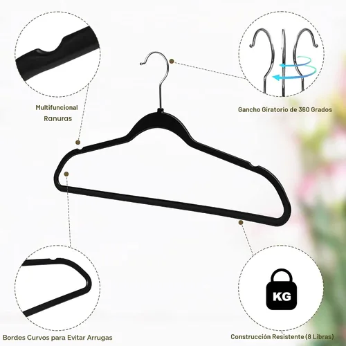 Vista 5 de Quality Hangers Paquete de 20 perchas de plástico para ropa, perchas delgadas sin terciopelo con gancho cromado giratorio de 360° y muescas