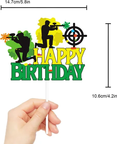 Vista 4 de Paintball - Decoración colorida para tartas de feliz cumpleaños, juego de disparos de feliz cumpleaños, suministros de fiesta de paintball para niños