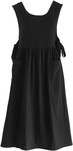 Vista 17 de Vestido tipo delantal de lino de algodón con espalda cruzada para mujer con bolsillos para cocinar y limpiar - Delantal cruzado - Azul - con lazos