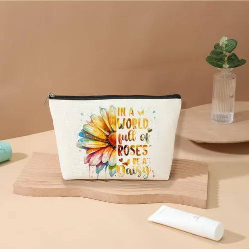 Vista 3 de DJHUNG Bolsa de cosméticos de margaritas de acuarela – Bolsa de maquillaje con decoración inspiradora de margaritas – Regalo perfecto para mujeres