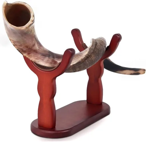 Vista 10 de Shofar de cuerno Kudu de Israel con soporte decorado por HalelluYAH