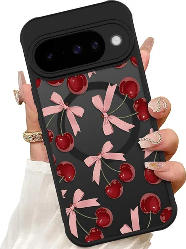 Vista 33 de ZIYE Funda magnética para Google Pixel 9 Pro XL de 6.8 pulgadas [compatible con MagSafe] funda de policarbonato duro y TPU suave con flor de cerezo