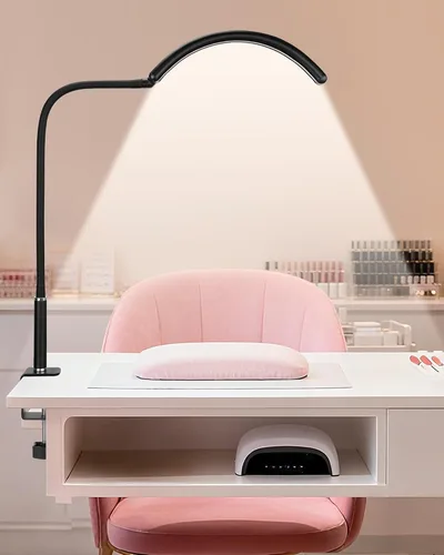 Vista 12 de Half Moon Desk Lash Light with 2X Magnifier, 2-in-1 Dual Arm Gooseneck Clamp Lamp for Eyelash Extension, Shadow-Free Esthetician Light, Adjustable