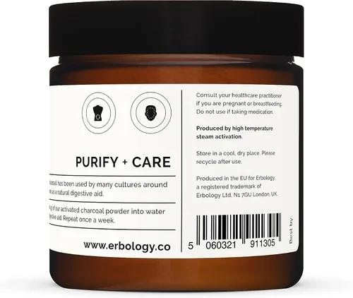 Vista 3 de Erbology Polvo de carbón activado de 1.8 onzas – Blanqueamiento dental – Añadir a las máscaras faciales, pasta de dientes y envolturas corporales