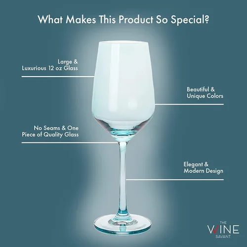 Vista 4 de The Wine Savant Haz tu propio juego de copas de vino individuales, vaso grande de color azul colorido de 12 onzas, estilo italiano alto para vino