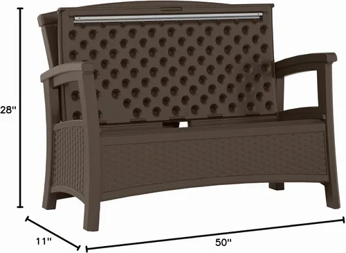 Vista 3 de Suncast Banco de mimbre para exterior con almacenamiento de 23 galones, asientos cómodos para dos, respaldo ergonómico, muebles para todo