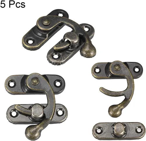 Vista 4 de uxcell Vintage Lock Clasp Right Latch Hook Hasp 1.654 in x 1.457 in Pestillo de brazo oscilante plateado bronce, 5 piezas W tornillos