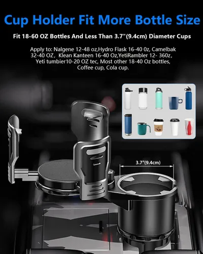 Vista 7 de Expansor de Portavasos para Coche 2 en 1 Extensor Adaptador de Portavasos Multifuncional para Coche con Base Ajustable Compatible con Hydro Flask