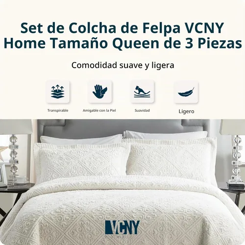Vista 2 de VCNY Home Westland - Juego de colcha de 3 piezas en relieve, Queen