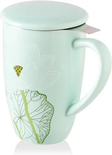 Vista 31 de Sweejar Taza de Té de Porcelana con Infusor y Tapa, Tetera con Filtro, Colador Infusor de Tazas de Té de Hojas Sueltas, 16 Fl Oz para Azul degradado