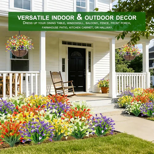 Vista 8 de TURNMEON 12 paquetes de flores artificiales de lirio de cala (240 cabezas), plantas falsas para exteriores, plantas falsas resistentes a los rayos