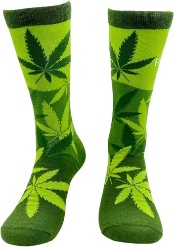 Vista 3 de Crazy Dog T-Shirts Calcetines divertidos para hombre, diseño de hojas de marihuana, 420, para amantes del humo, Verde - Hierba