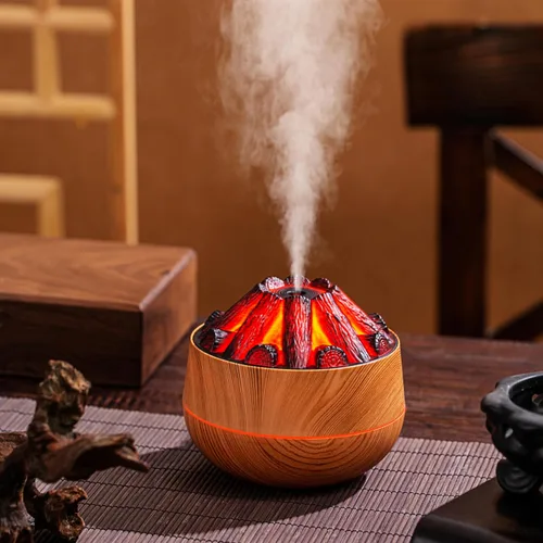 Vista 7 de Humidificador simulado de fuego de carbono de gran capacidad para oficina, diseño de fuego de carbón de leña USB, humidificador de escritorio