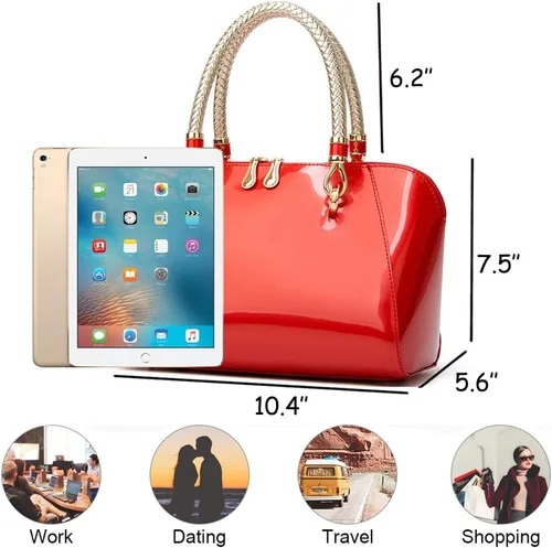 Vista 4 de ZiMing Bolsos de cuero de charol brillante para mujer, bolso con asa superior, bolso elegante, bolso de mano mediano, bolso de hombro