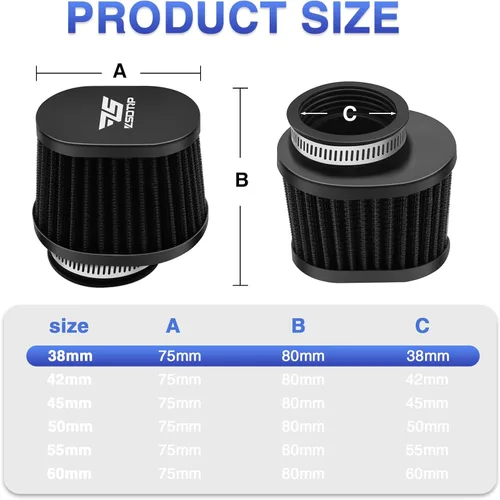 Vista 2 de 2 piezas de filtro de aire universal de 38 mm para motocicleta, filtro de motor de repuesto de alto rendimiento, filtros de aire para limpiador