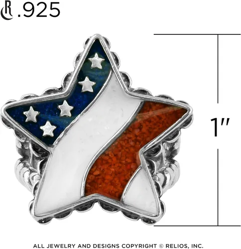 Vista 4 de Anillo de estrella con incrustaciones de piedras preciosas, color rojo, blanco y azul americano, tallas 5 a 10