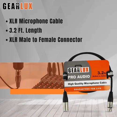 Vista 2 de Gearlux, cable de micrófono XLR, completamente balanceado, macho a hembra, 3.2 pies - paquete de 2