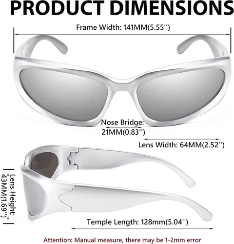Vista 6 de FEISEDY Gafas de sol futuristas envolventes ovaladas y frescas Y2K con marco grueso vintage de los años 90 para hombres y mujeres B2951