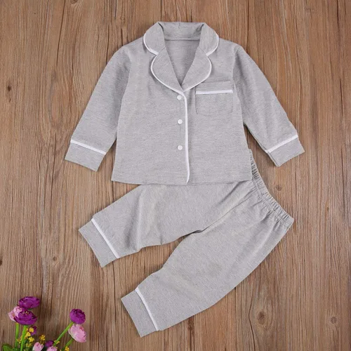 Vista 107 de Conjunto de pijama de manga larga con botones para niña pequeña, conjunto de ropa de dormir