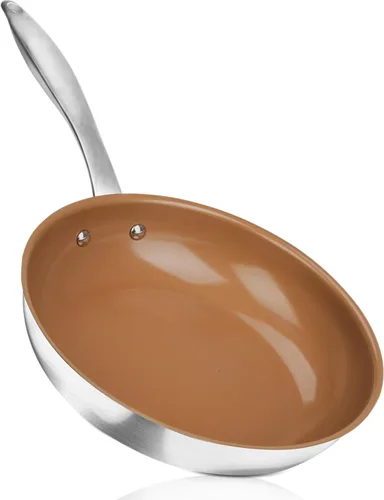 Vista 8 de Duxtop Sartén antiadherente de cerámica, sartén de inducción de acero inoxidable, sartén de 8 pulgadas con parte inferior adherida a impactos
