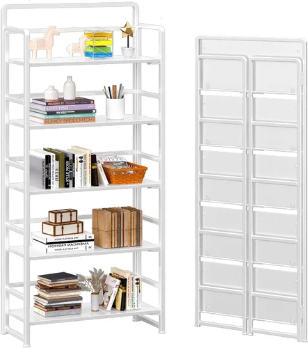 Vista 19 de 4NM Estantería plegable sin montaje, estante de almacenamiento para libros con estantes de 3 niveles, estilo vintage. Organizador de oficina y Todo