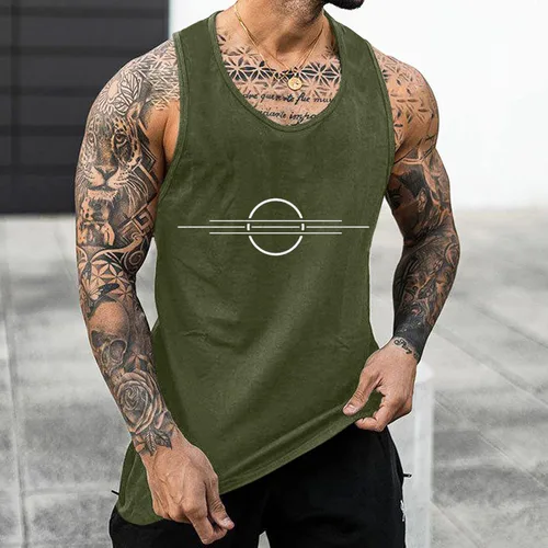 Vista 2 de PARREN Camiseta sin mangas con cuello redondo para hombre, casual, para entrenamiento, deporte, gimnasio, fitness, culturismo, corte holgado, sin
