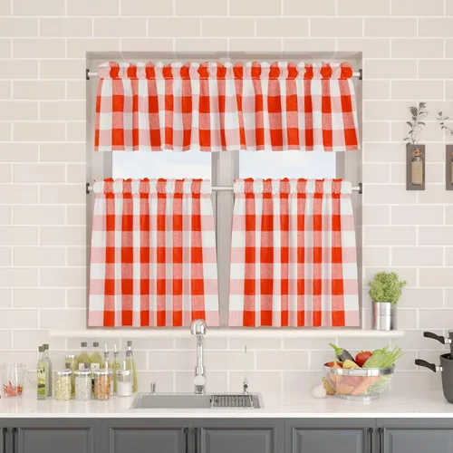 Vista 132 de Cenefas de cortina para ventana de 16 pulgadas de largo, 2 paneles de cuadros búfalo, cortinas pequeñas con bolsillo para barra, estilo clásico