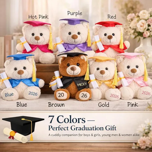 Vista 3 de Oso de graduación personalizado 2026-9.5 pulgadas 7 colores personalizados de peluche de graduación con fecha de nombre, regalo de graduación