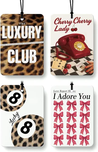 Vista 32 de Ambientador de coche de 8 bolas con estampado de leopardo de moda, 6 unidades, retro coqueta, guepardo, póquer, ambientador colgante para bar