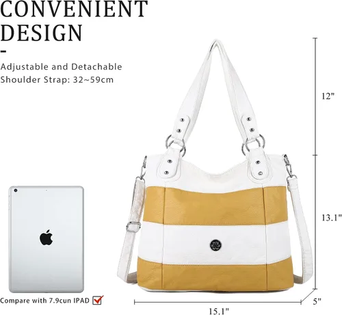 Vista 3 de Angel Kiss Hobo - Bolsos de hombro para mujer grandes suaves de piel sintética lavada a rayas bolsos cruzados
