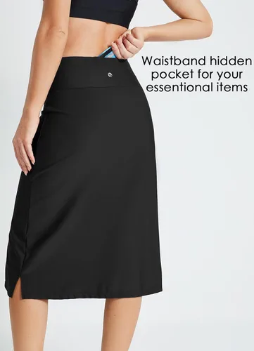 Vista 3 de BALEAF Faldas de natación largas de 28 pulgadas de longitud media para mujer con leggings, modesta falda tankini de cintura alta UPF 50+