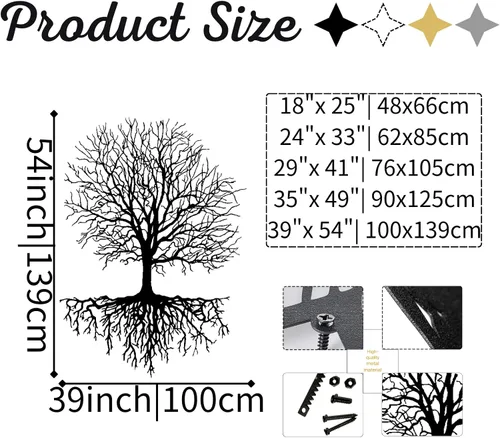 Vista 4 de Yemwot Arte de pared de metal árbol de la vida, arte de pared de árbol de metal, decoración industrial, silueta de rama, decoración de sala de estar