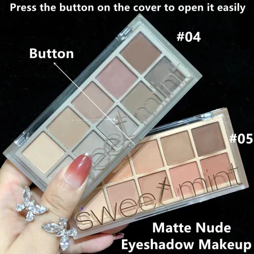 Vista 8 de Go Ho Paleta de sombra de ojos de 10 colores, paleta de sombra de ojos mate para mujeres mayores, tonos mezclables altamente pigmentados, paleta