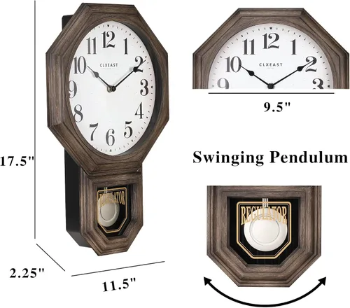 Vista 2 de Reloj de Pared de Péndulo, Relojes de Pared de Péndulo Regulador de Escuela Grandes para Decoración de Sala de Estar, Plástico con Acabado de Roble