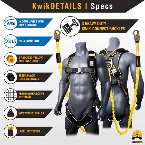 Vista 6 de KwikSafety - SCORPION Safety Harness [w/Attached 6ft Lanyard] Safety Harness Fall Protection Kit ANSI OSHA