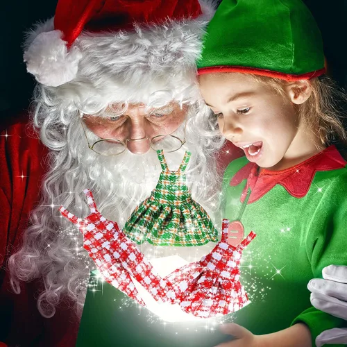 Vista 7 de Hungdao 4 piezas de ropa de muñeca de Navidad, accesorios de Navidad, ropa de muñeca, vestido a cuadros rojo y verde, trajes de vacaciones