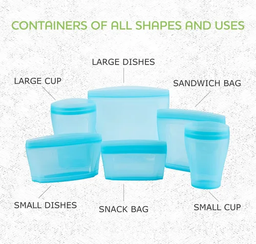 Vista 3 de Zip Standing Recipiente de alimentos reutilizable, bolsa de silicona, 6 contenedores con cremallera que se pueden utilizar para aperitivos de frutas