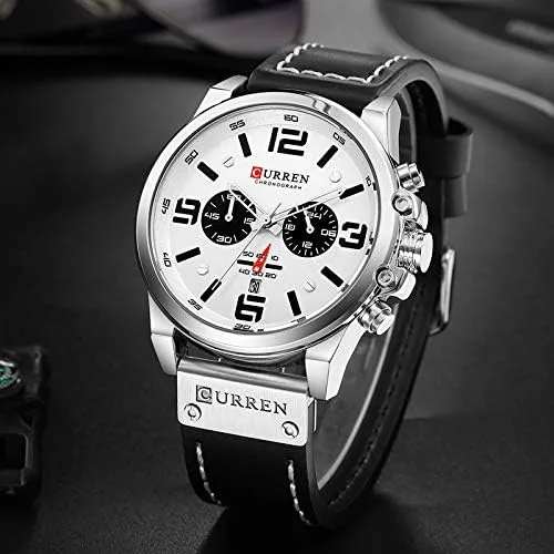 Vista 4 de Reloj de pulsera para hombre, de cuarzo, de piel, estilo militar