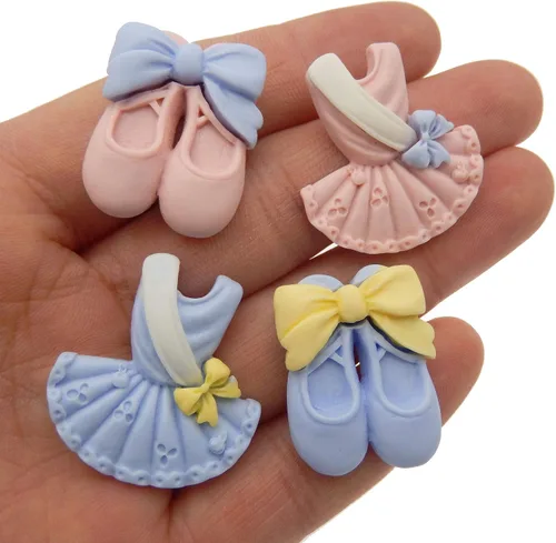 Vista 2 de Paquete de 24 zapatos de ballet con parte trasera plana, adornos de falda, zapatos de punta de resina y tutú, adornos de bricolaje, álbumes