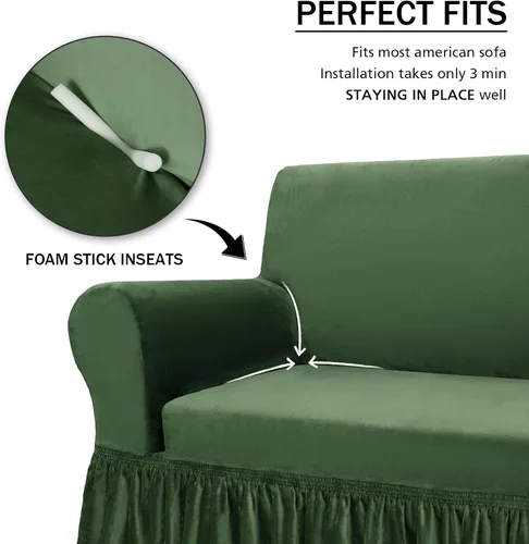 Vista 8 de NICEEC Funda de Sofá Súper Suave de 1 Pieza Verde Funda Elástica para Sofás Stretch Universal Spandex Fundas de Sofá para Sala de Estar Fácil Ajuste